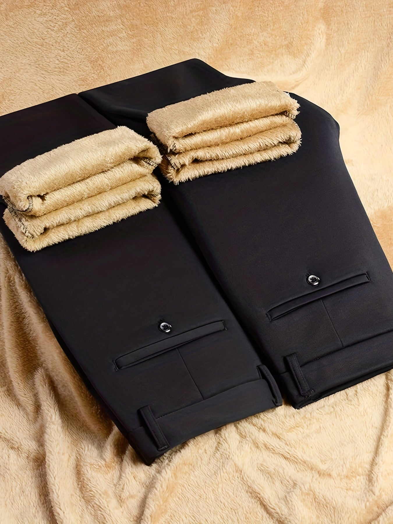 Maxct  Warm Fleece Dress Pants, Men's Formal Stretch Dress Pants For Fall Winter Business