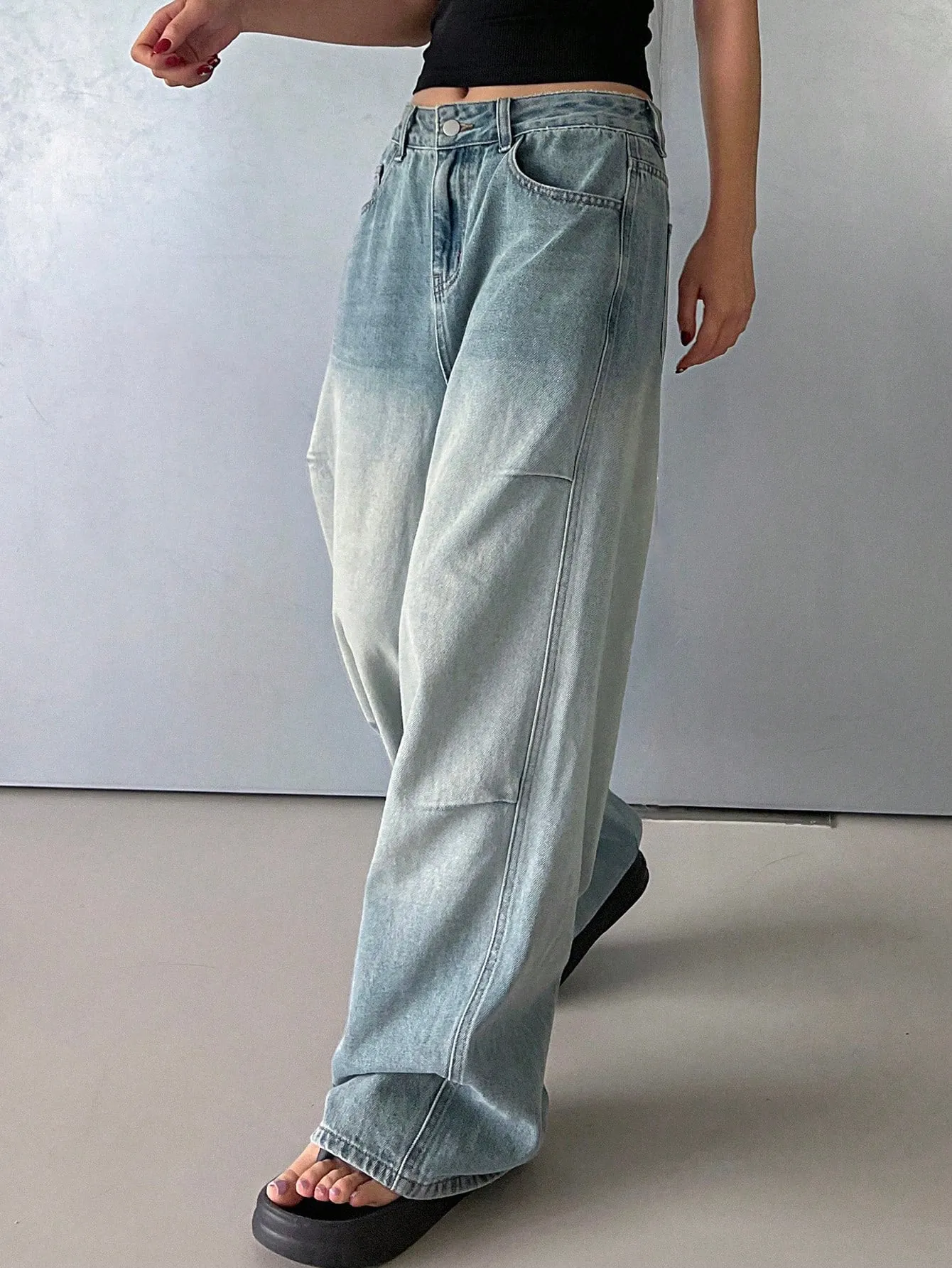 Maxct Women's Casual Loose Fit Wide Leg Denim Pants With Pockets, Daily Wear