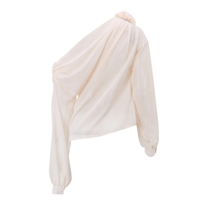 Women's 3D-Flower One-Shoulder Chiffon Blouse