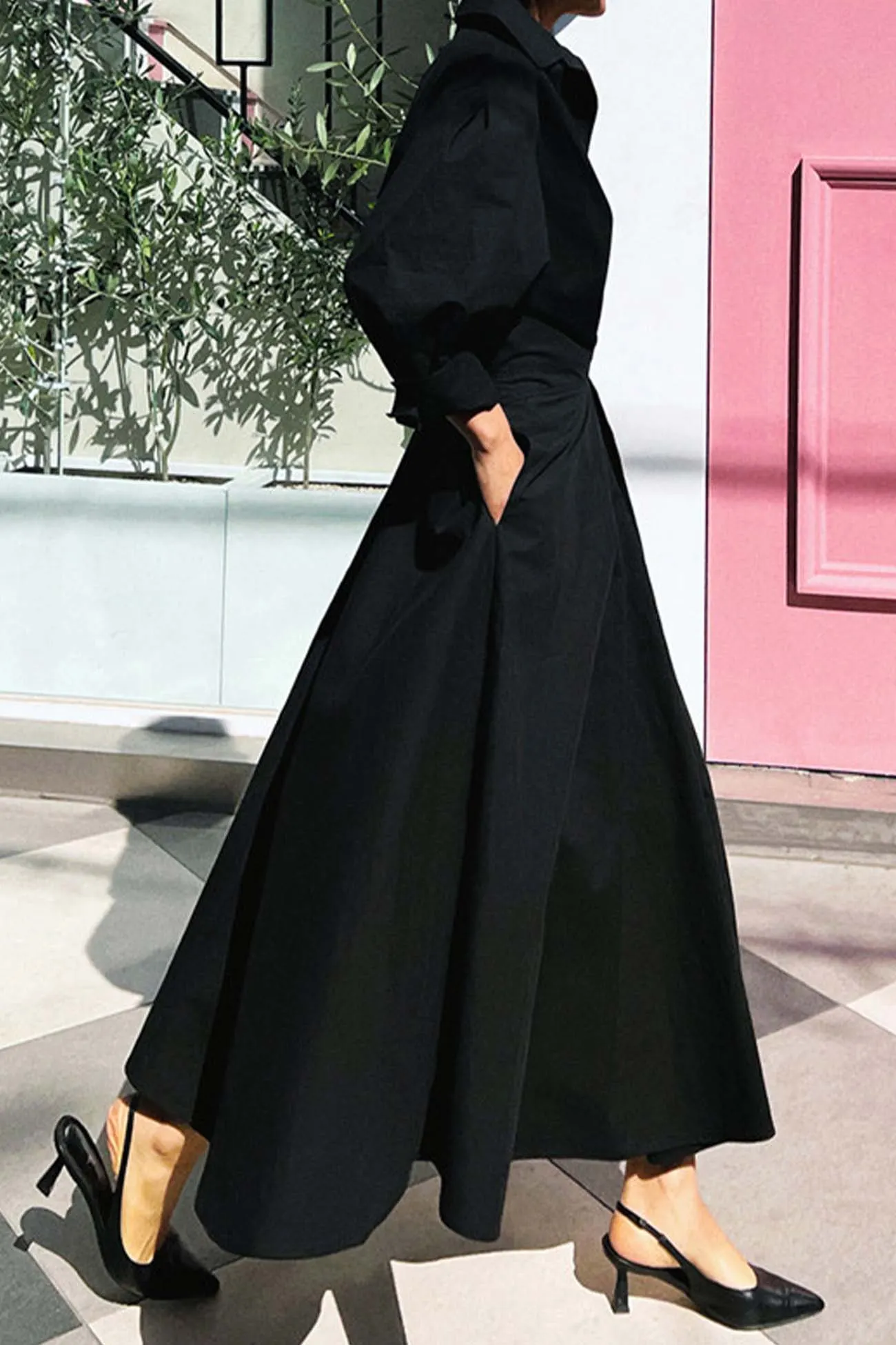 Maxct Cotton Long Sleeve A-Line Shirt Midi Dress