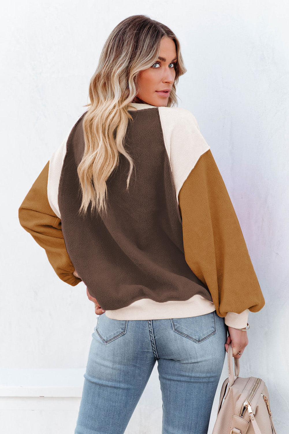 Maxct &Color Block Round Neck Long Sleeve Sweatshirt