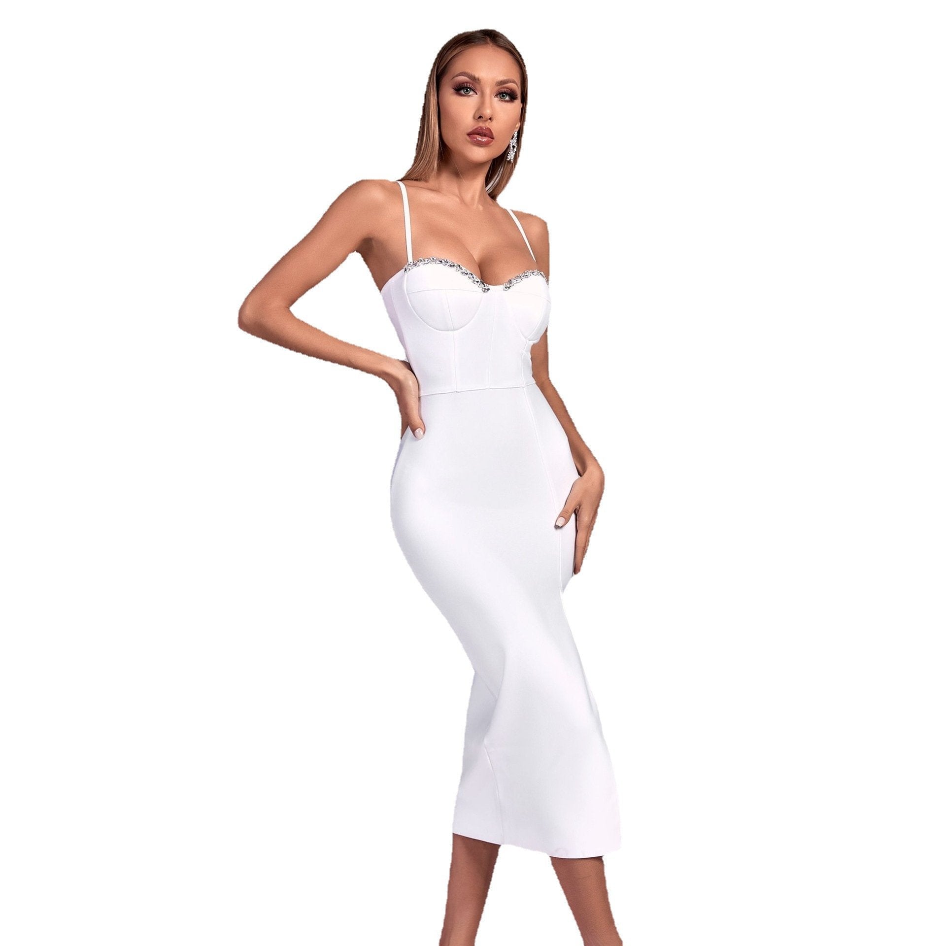 Maxct Women's Bandage Thai Strap Rhinestone Split Bandage Dress Sexy Banquet Dress - Image 5