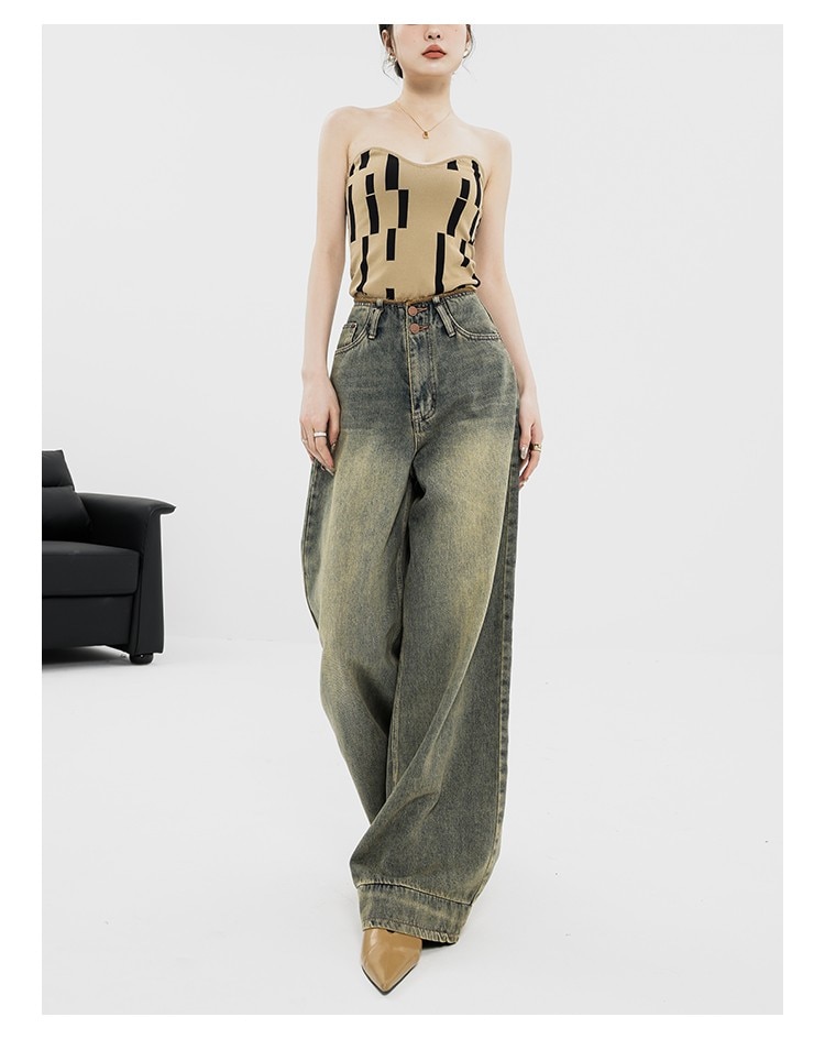 Vintage Streetwear Women's High Waisted Baggy Oversize Wide Leg Denim Pants - true deals club