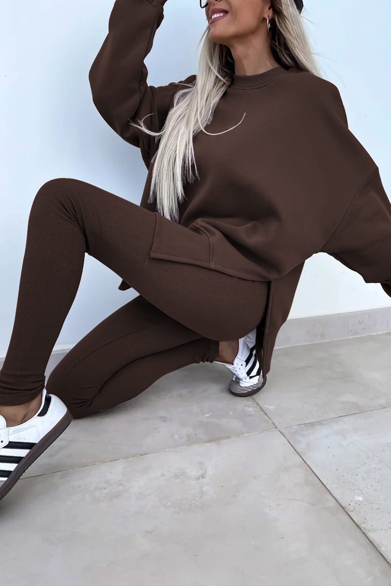 Maxct Crew Neck Slit Sweatshirt Legging Suits