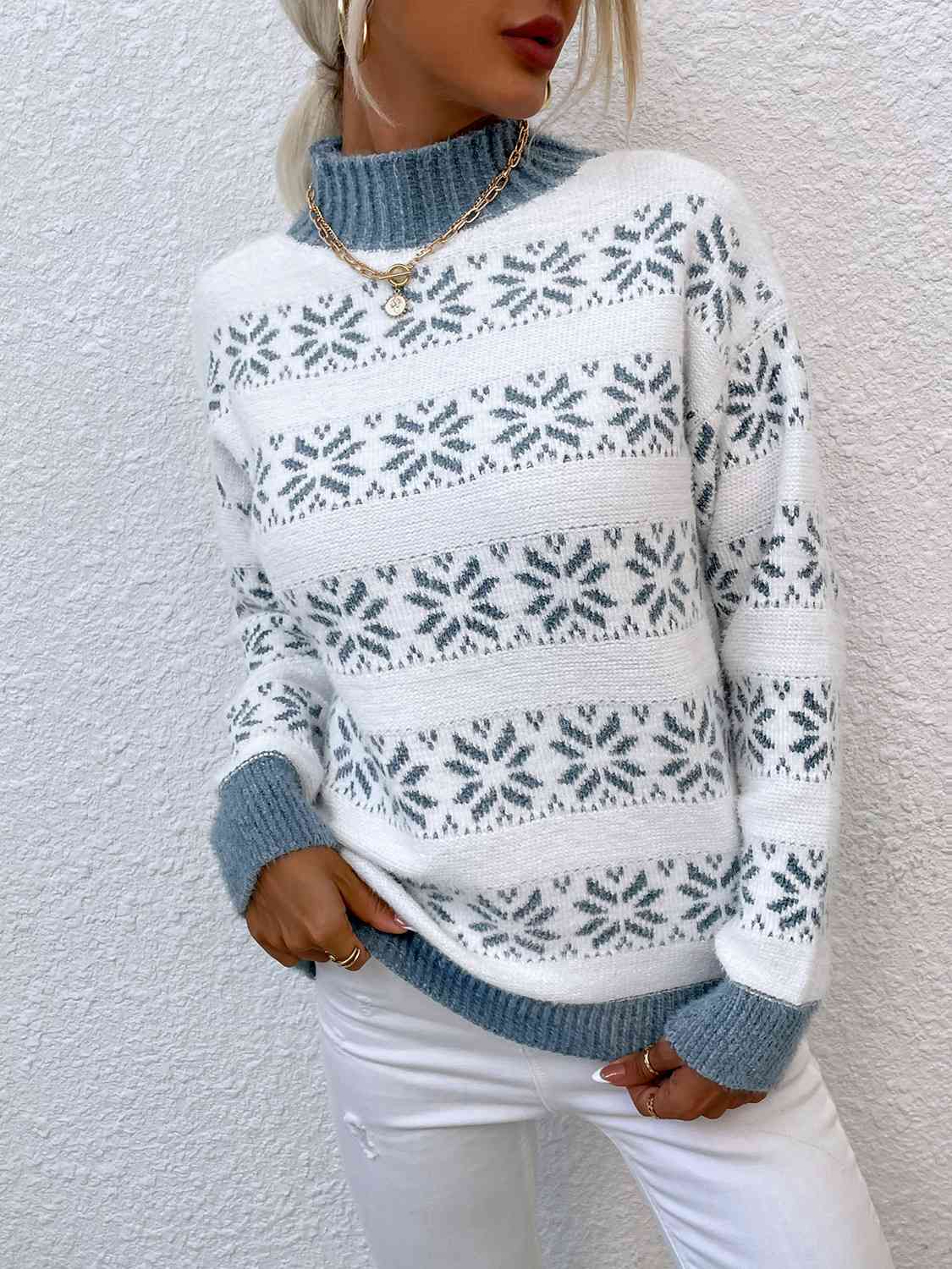 Maxct &Snowflake Pattern Mock Neck Sweater