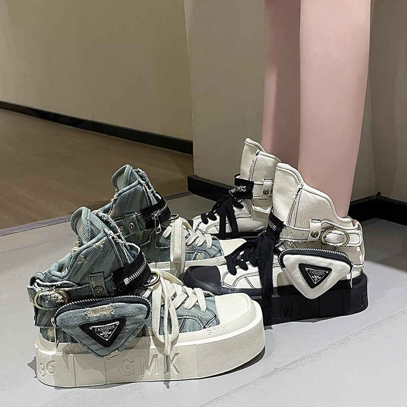 Women's Punk Gothic Denim Canvas Platform Ankle Boots