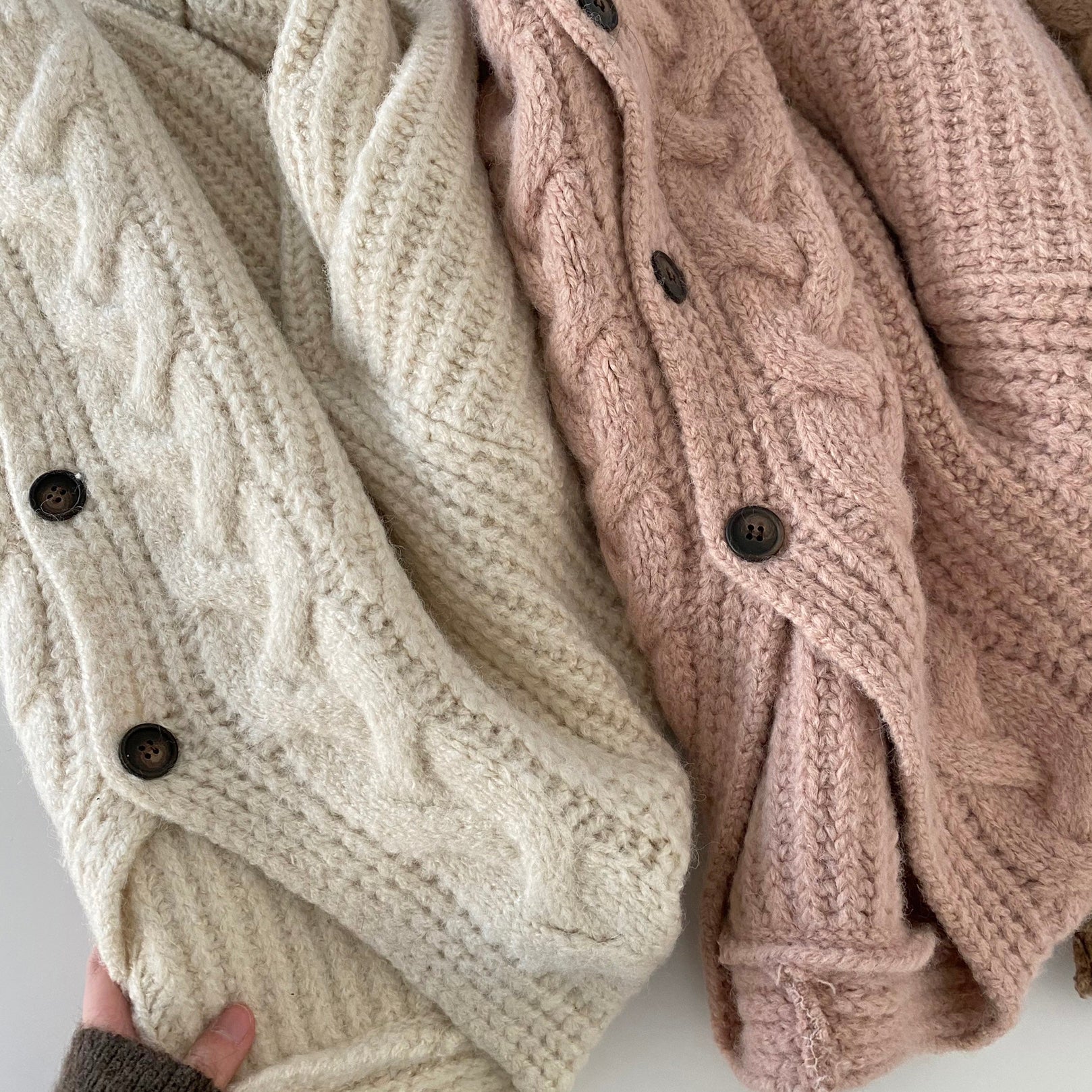 Maxct Solid V Neck Puff Sleeve Cable Knit Cardigan