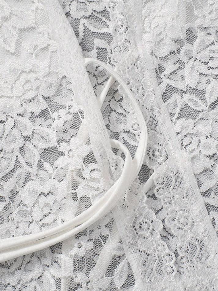 Maxct Lace Tie Front Cardigan Long Sleeve Blouse