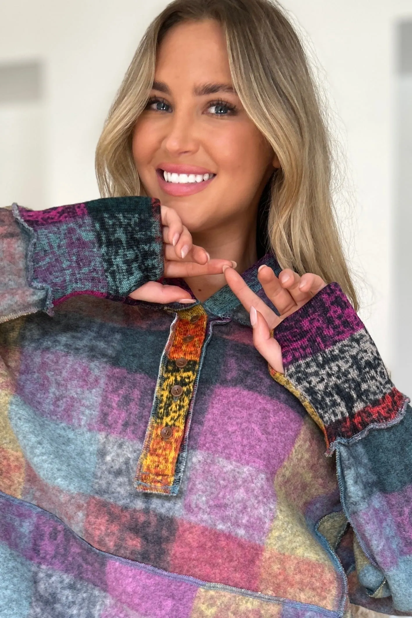 Maxct &Double Take Full Size Plaid Dropped Shoulder Fleece Hoodie