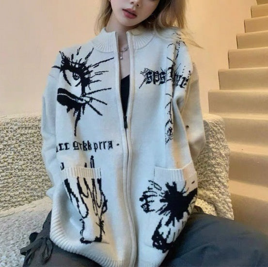 Maxct Different Print Big Pocket Knit Cardigan