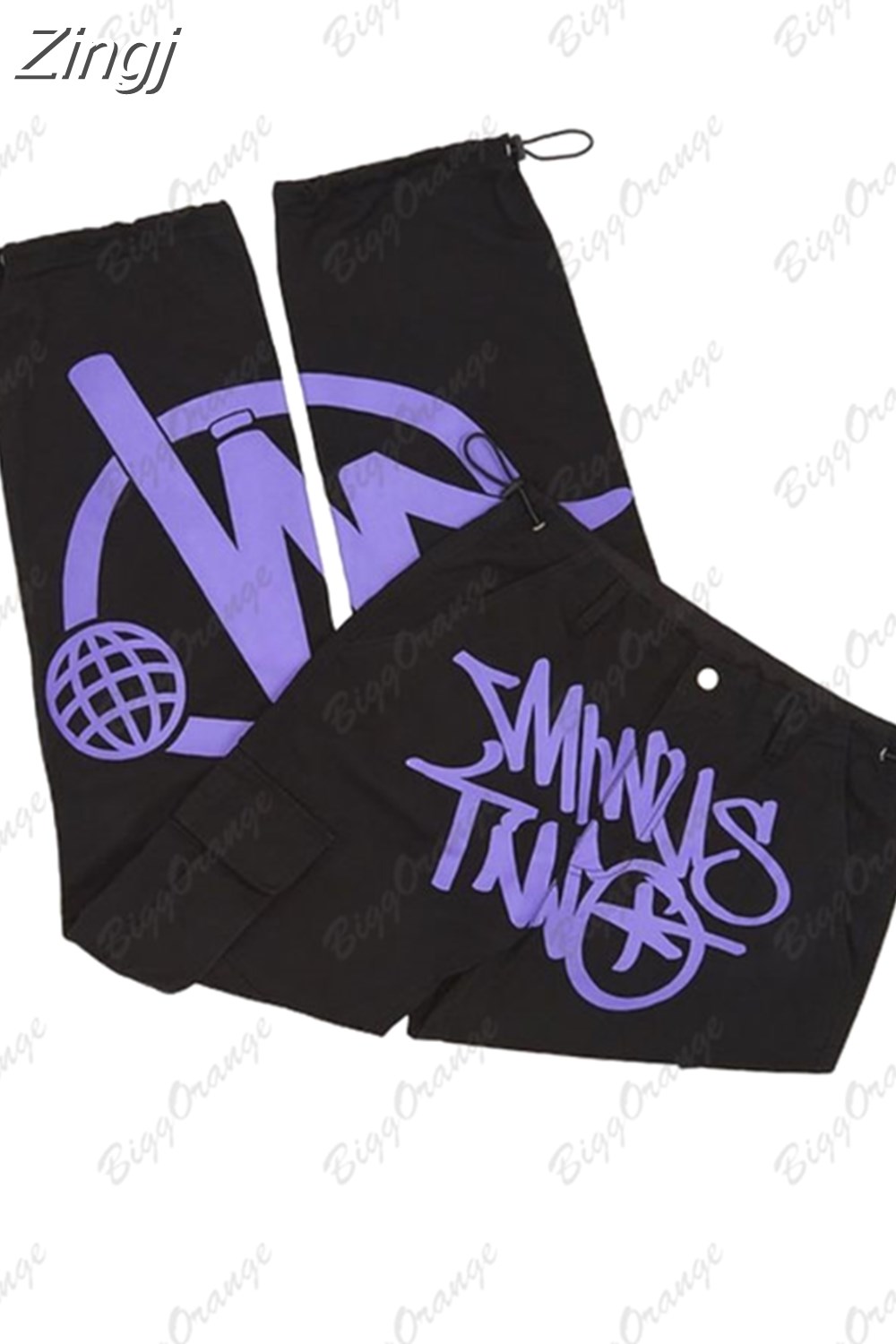 Men's Graffiti-Print Wide-Leg Cargo Pants