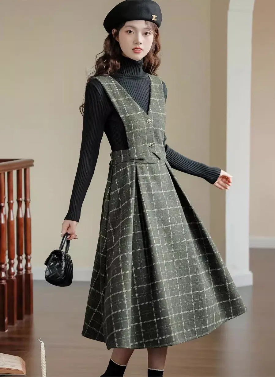 Plaid Vest Pinafore Dress Maxct