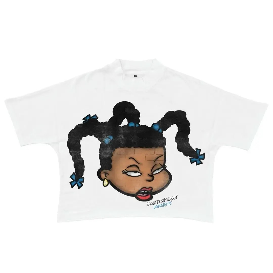 Anime Harajuku Cartoon Print T-shirt Women Y2k style top Street clothing Oversized T-shirt Goth T-shirt vintage women clothing