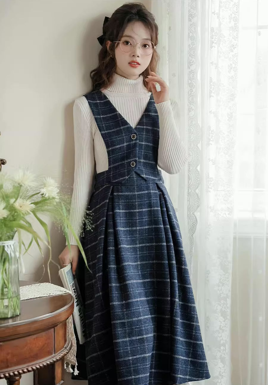 Plaid Vest Pinafore Dress Maxct