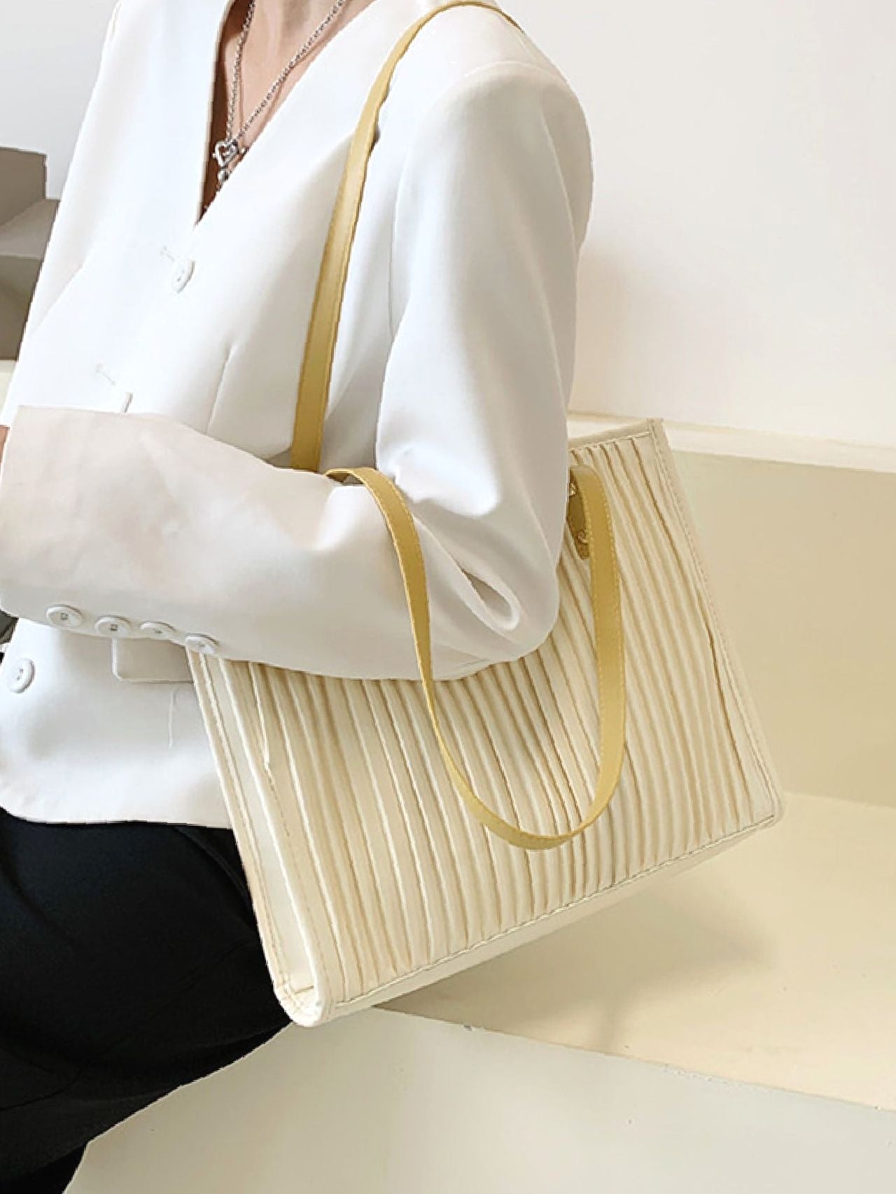 Maxct - Vertical Striped Shoulder Tote Bag  - Women Tote Bags