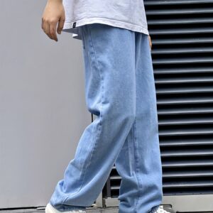 Maxct Classic Design Wide Leg Jeans, Men's Casual Street Style Solid Color Denim Pants For Spring Summer