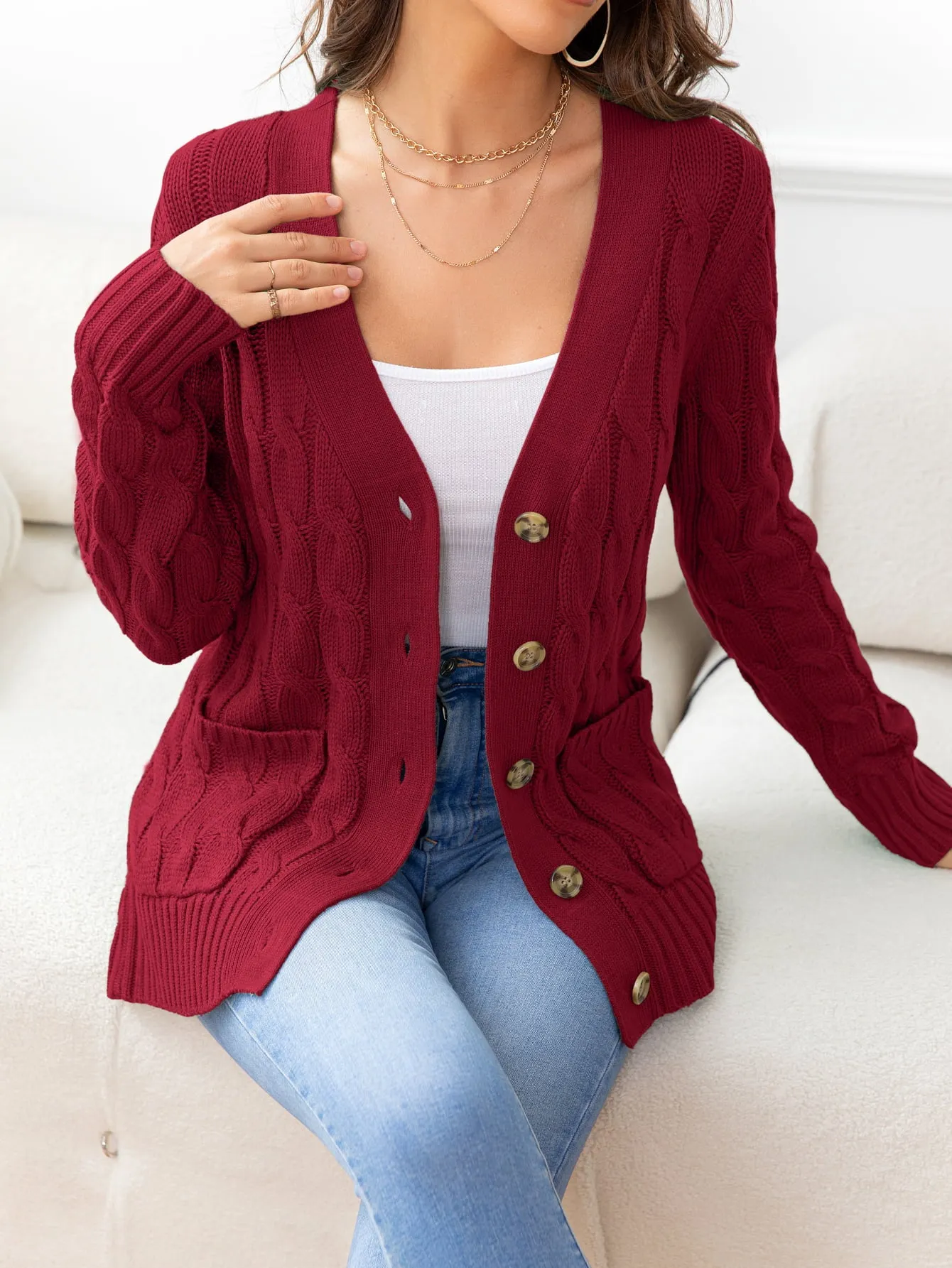 Maxct &Button Down Cable-Knit Cardigan