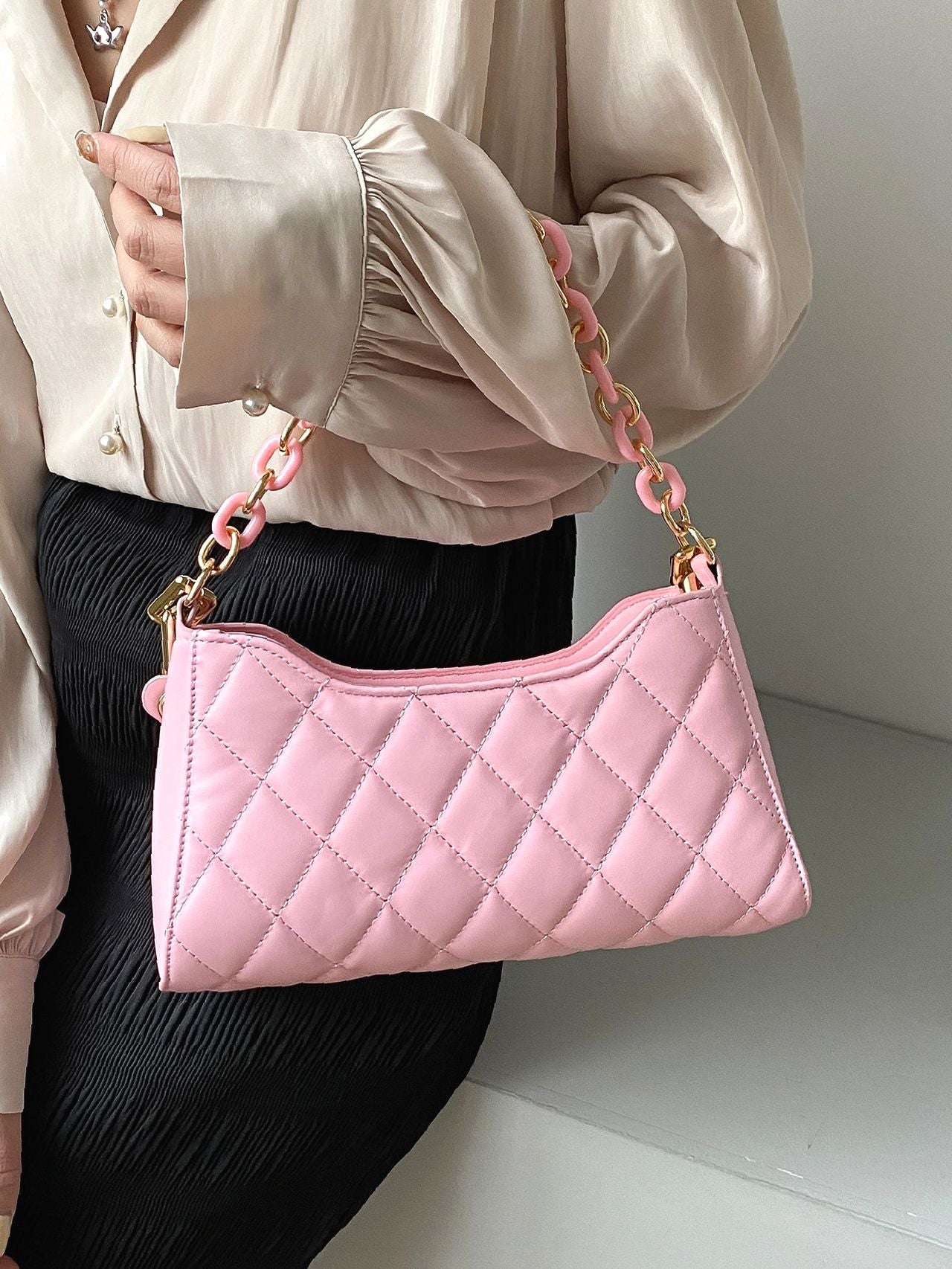 Bag For Love - Minimalist Quilted Chain Baguette Bag  - Women Maxct Bags