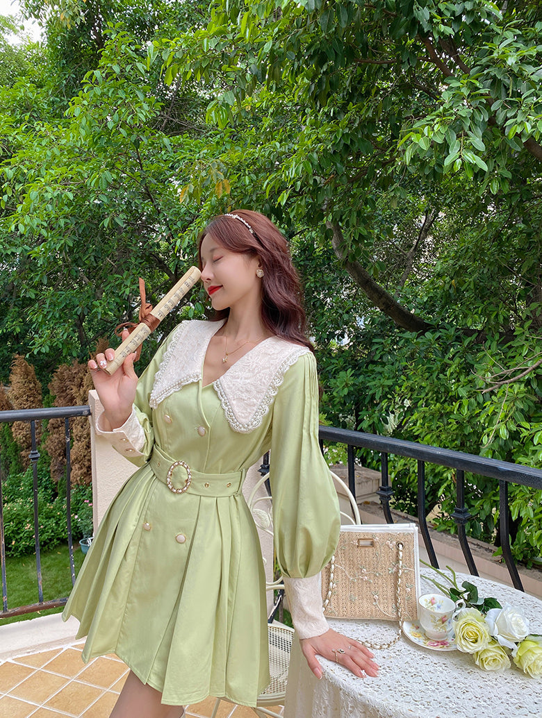 Matcha Peter Pan Pleated Dress Maxct