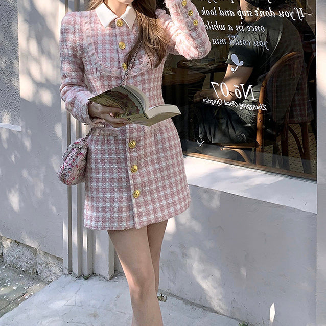Preppy Tweed Button Up Dress Maxct