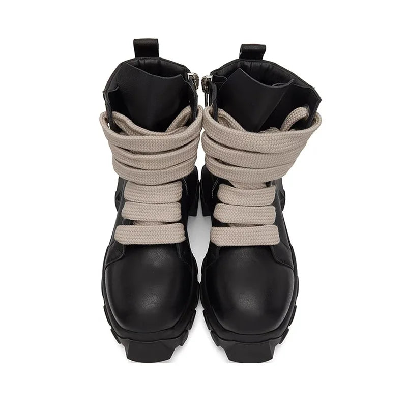 Style Cross-Tied Chunky Bottom Leather Men's British Ankle Boots Maxct