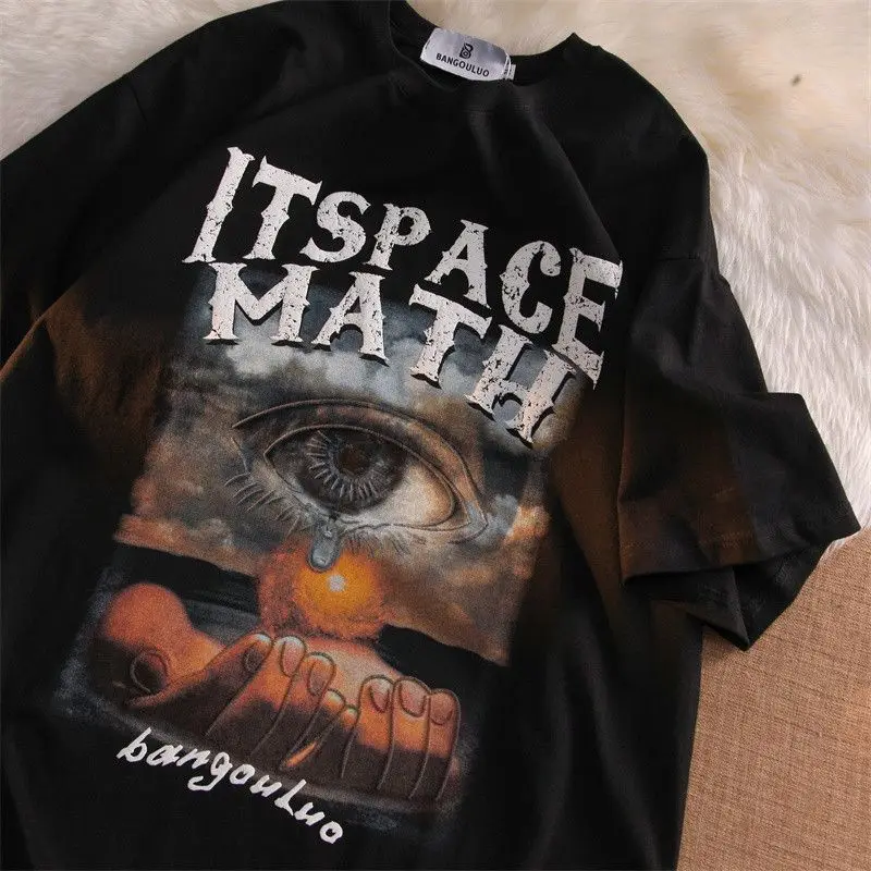 Maxct Fashionable hip-hop women street style printed pattern short sleeved retro couple loose ins pure cotton t-shirt gothic