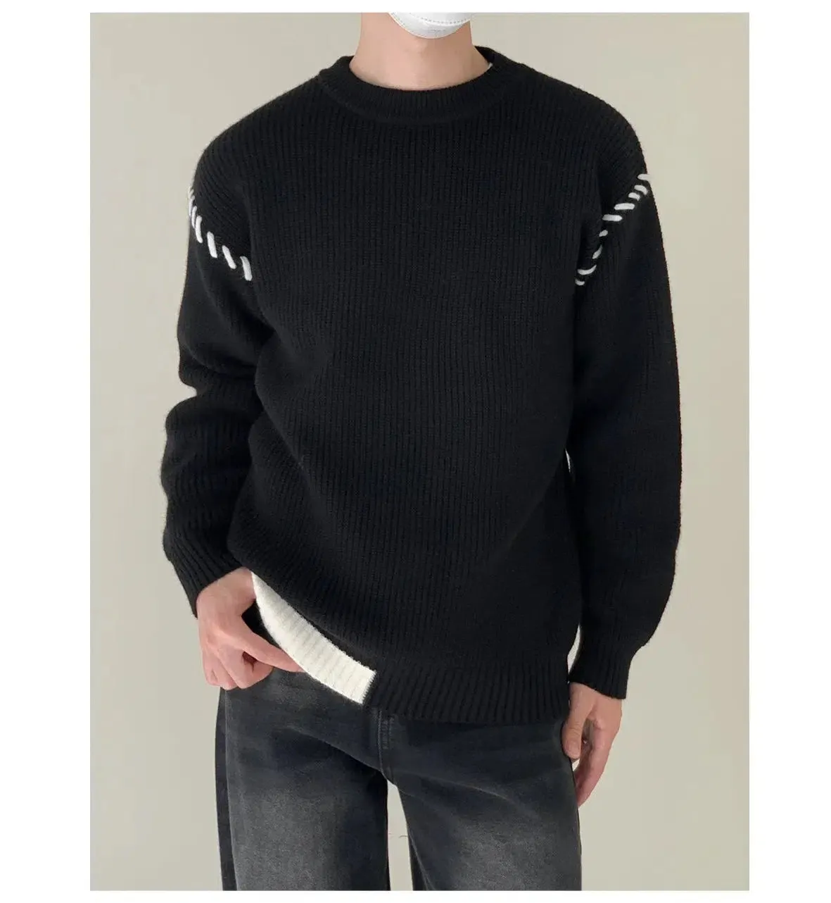 Maxct Shoulder Line Design Crew Neck Sweater