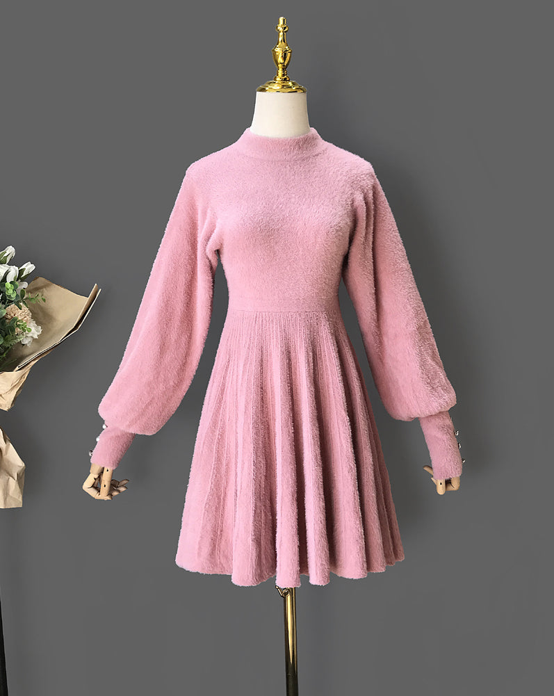 Fuzzy Puff Sleeve Sweater Dress Maxct