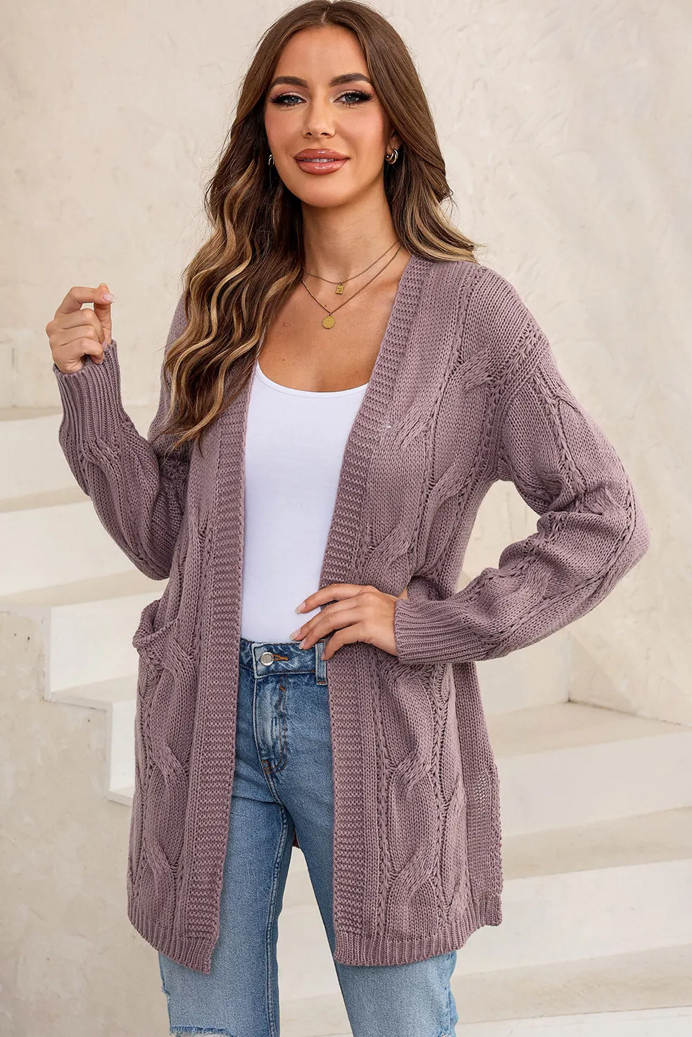 Maxct &Cable-Knit Dropped Shoulder Cardigan