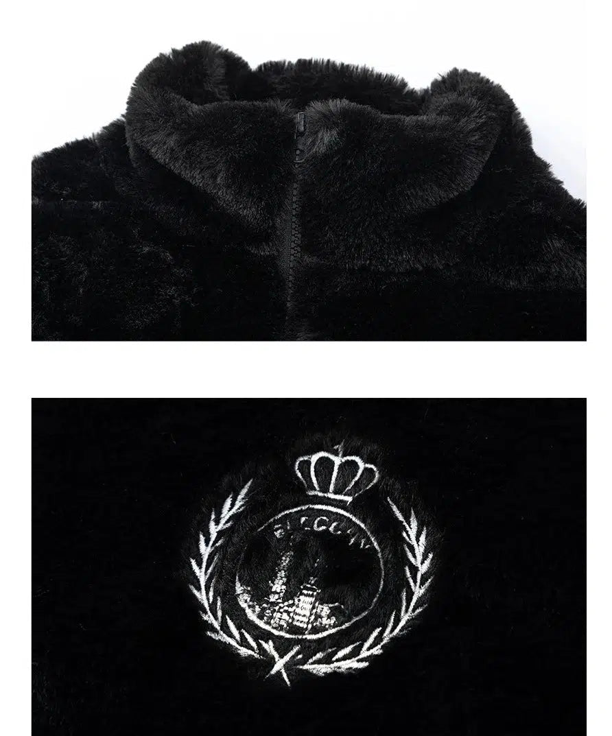 Maxct Three-stripes Sport Furry Plush Coat