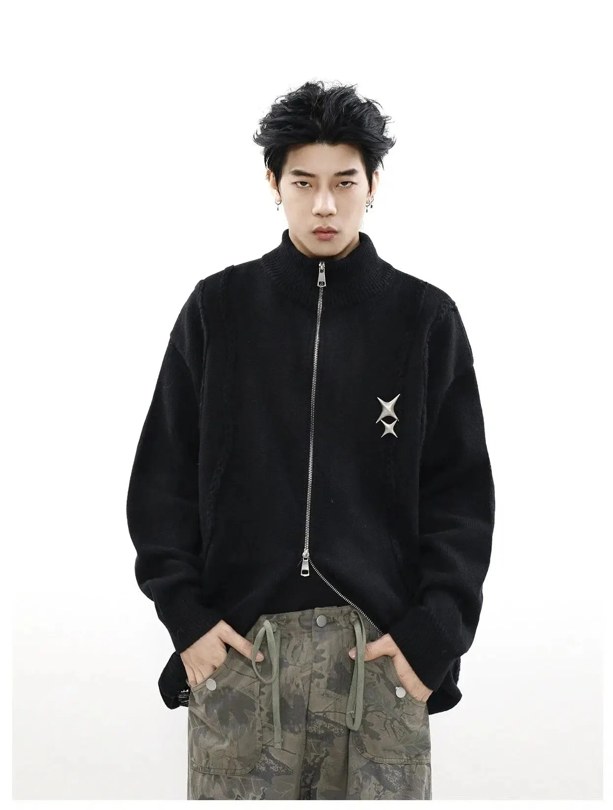 Maxct Full Zip Ripped Sweater Cardigan