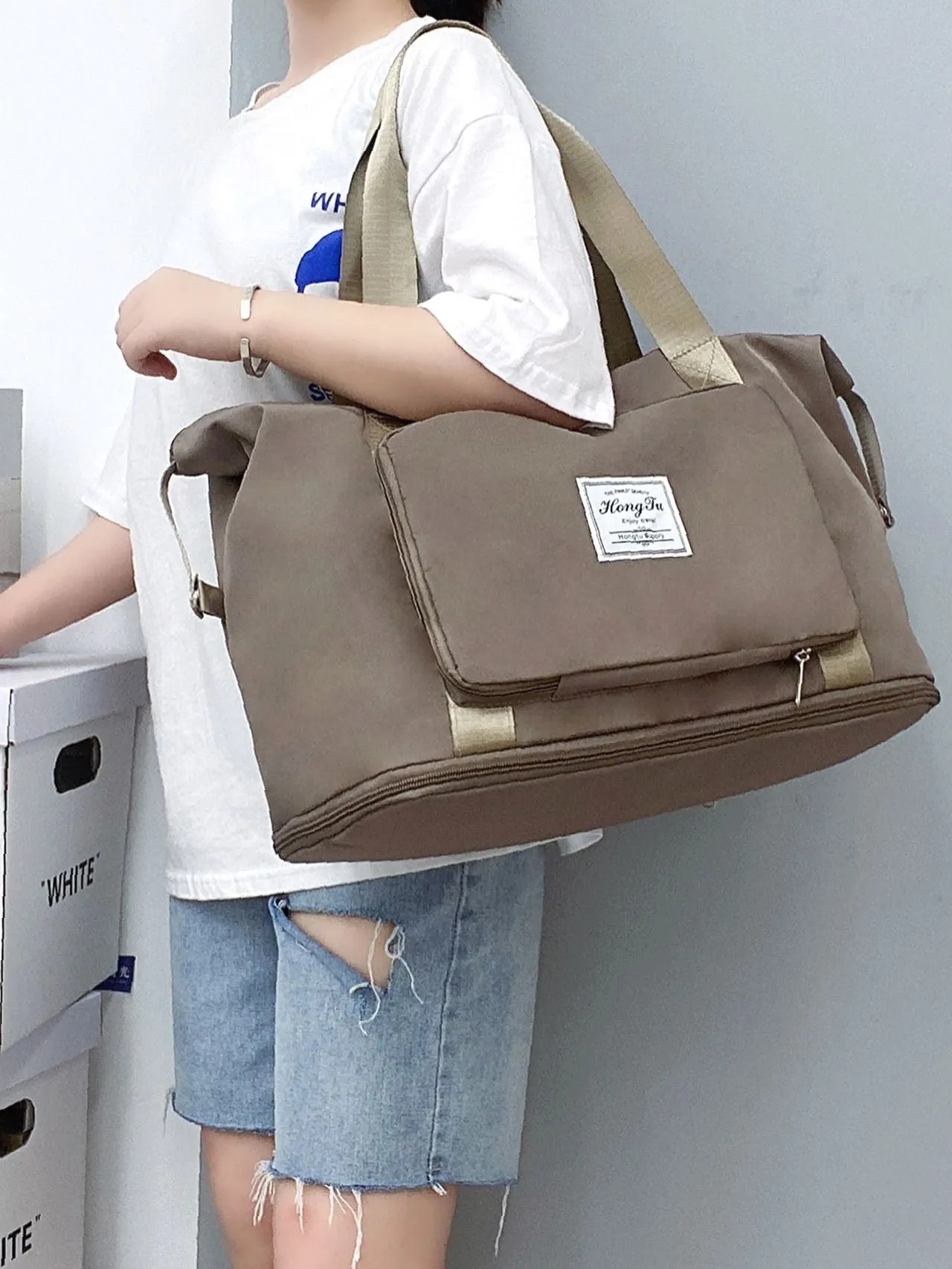 Maxct - Patch Decor Large Capacity Shoulder Tote Bag  - Women Tote Bags