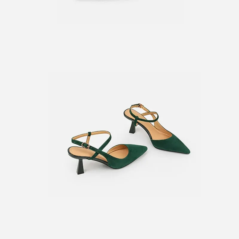 Suede Point Toe 60mm Kitty Heel Sandals Slingback Pumps Maxct