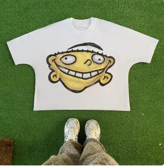 Maxct American Trendy Gothic Letter Pattern Printed Oversized T-Shirt Men's Y2K Street Hip-Hop Loose Retro Casual Round Neck Top Women