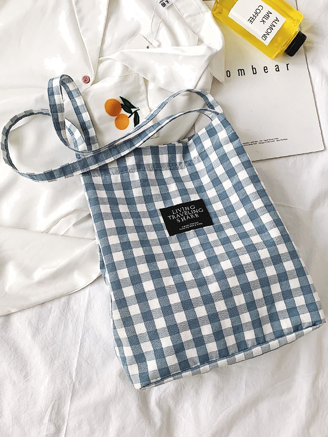 Maxct - Letter Patch Gingham Shopper Bag  - Women Tote Bags