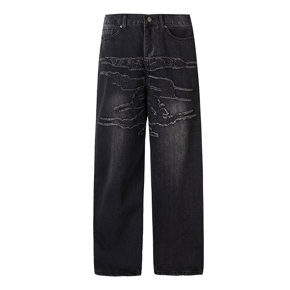Jeans Pants for Men Straight Patchwork Streetwear Baggy Denim Trousers Unisex Cargos