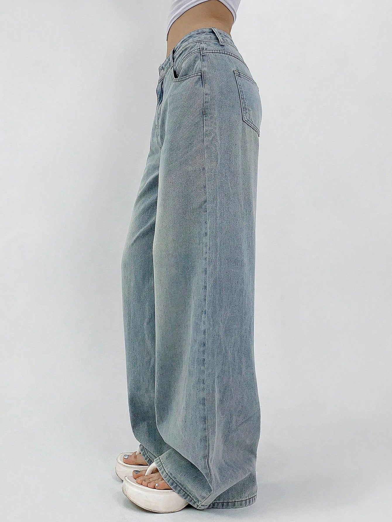 Maxct Women's Loose Fit Casual Denim Wide Leg Pants With Pockets