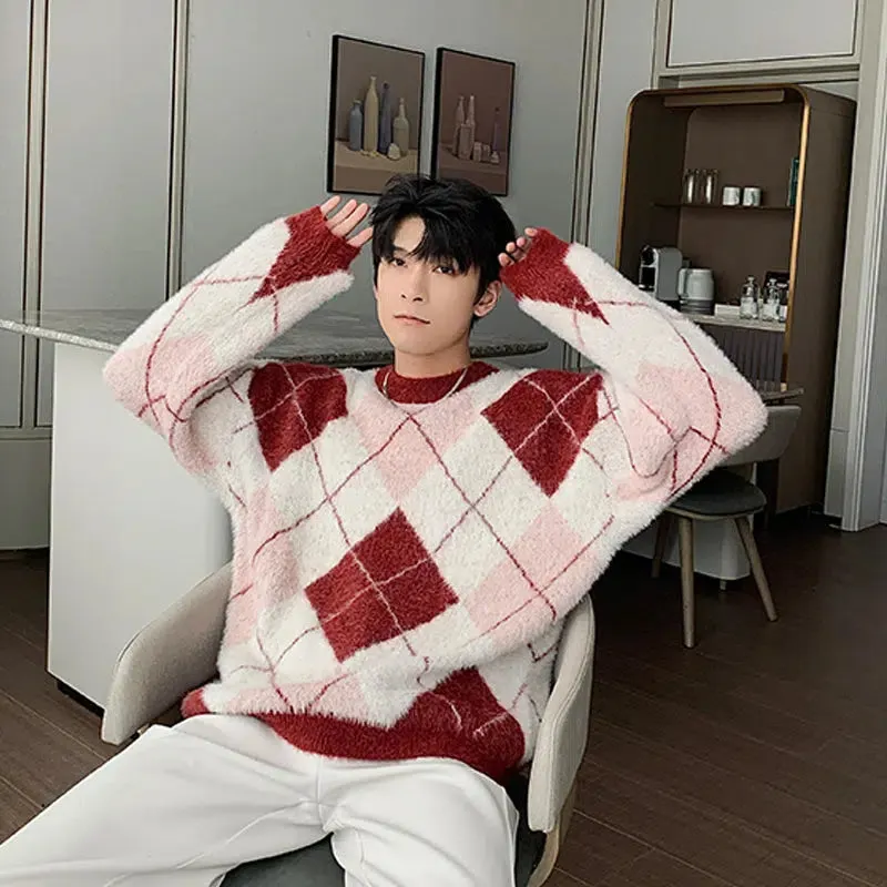 Maxct Colorblock Argyle Rhombus Sweater