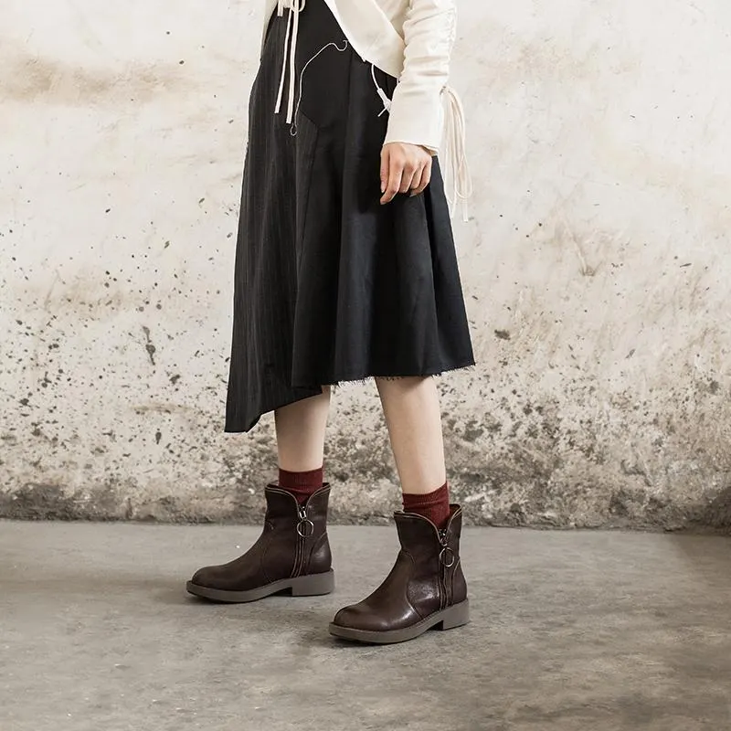 Waxing Sheepskin Short Boots Designer Retro Chunky Ankle Boots Dark Coffee/Black Maxct
