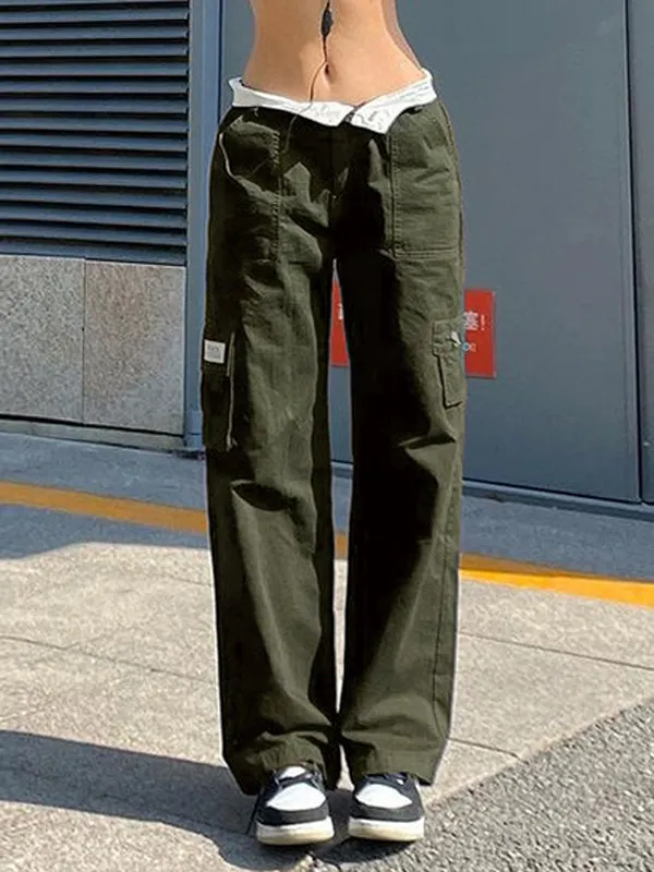 Fold Over Waist Y2K Straight Leg Pants Maxct