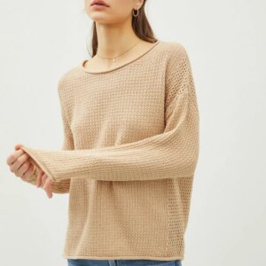 Maxct &Be Cool Rolled Openwork Round Neck Sweater