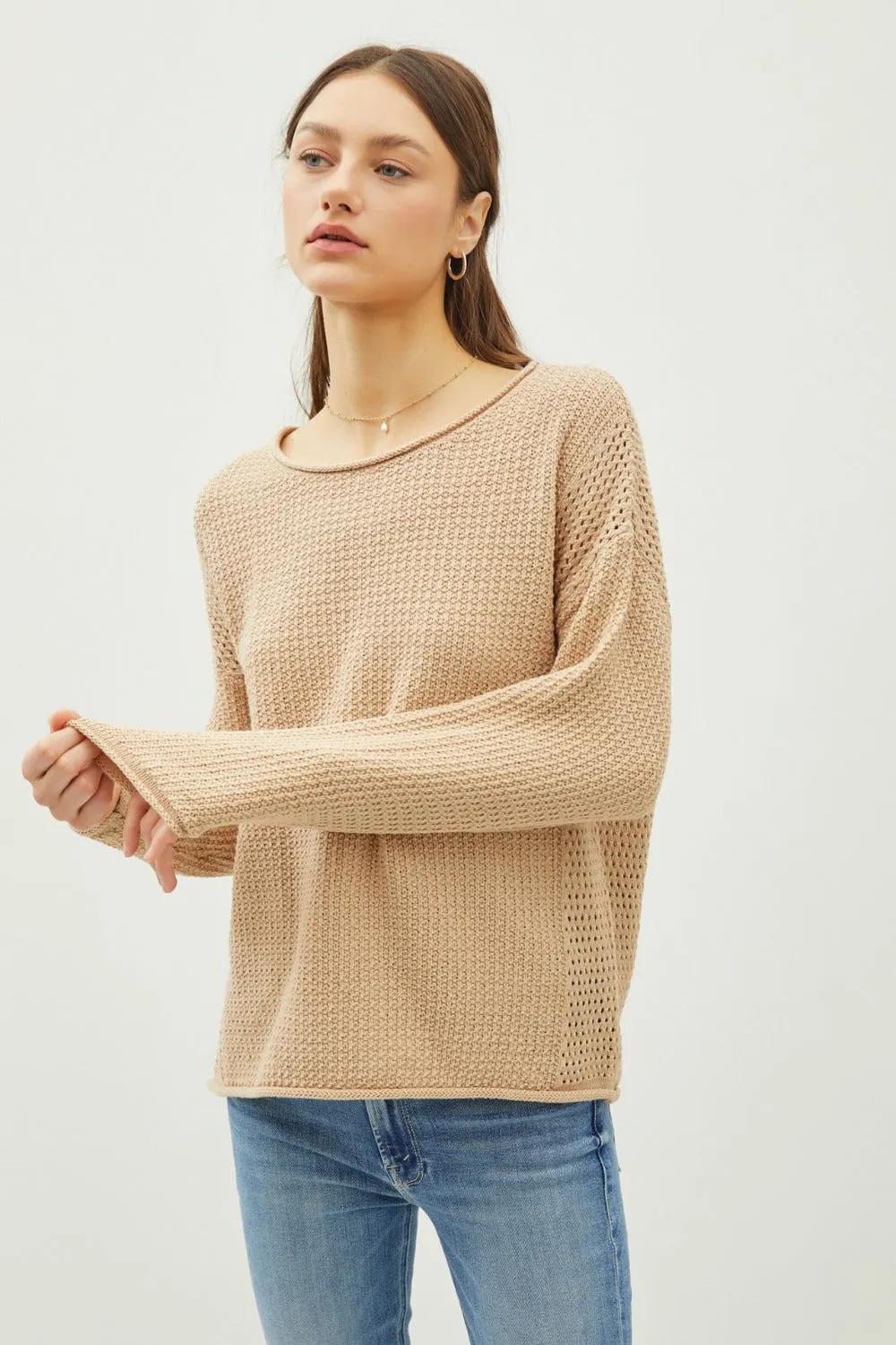 Maxct &Be Cool Rolled Openwork Round Neck Sweater