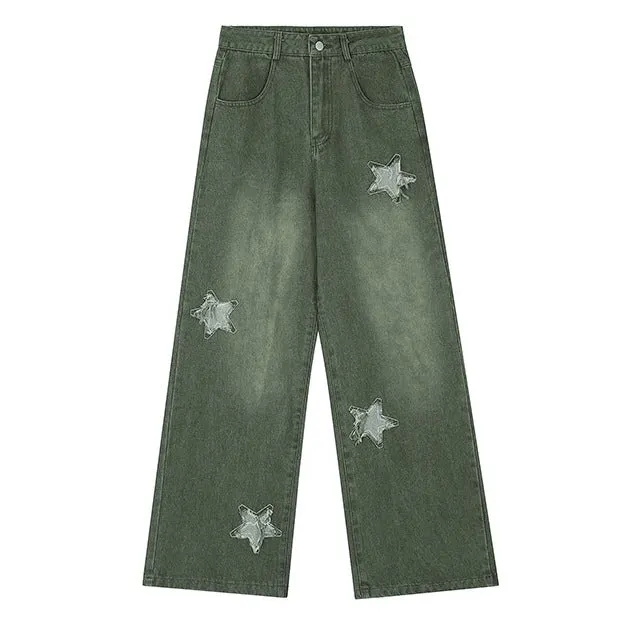 Vintage Style Star Patch Jeans Maxct