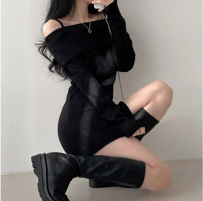 Sexy Slim Off Shoulder Knitted Dress Maxct
