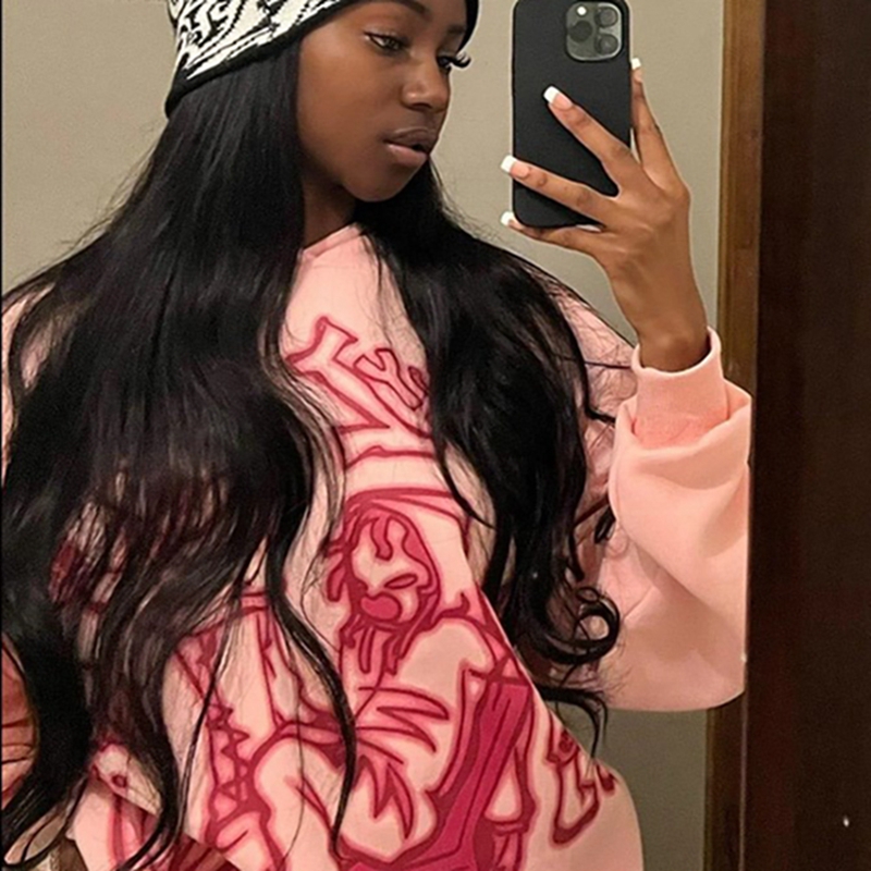 Cartoon Graphic Print Hoodies Women Men Y2K Streetwear Harajuku Long Sleeve Pink Hooded Sweatshirt Vintage Casual Loose Hoodie