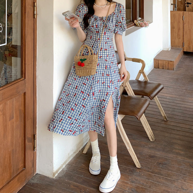 Cherry Gingham Midi Dress Maxct