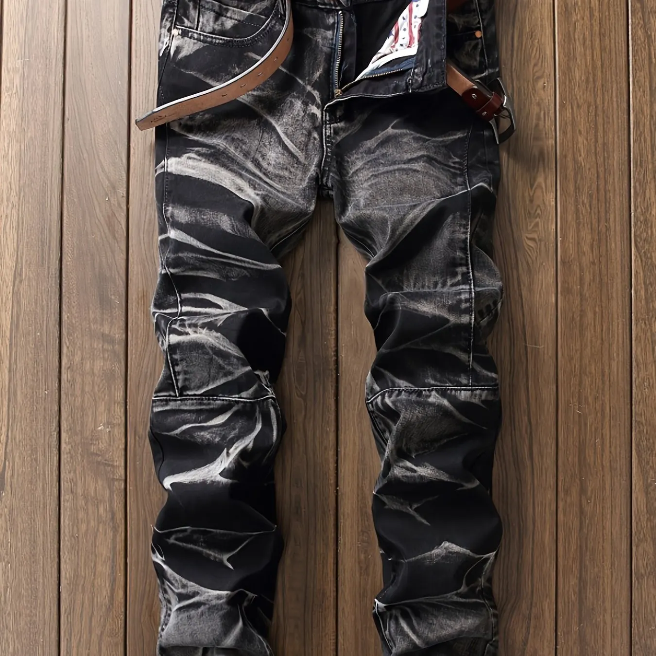 Maxct  Men's New Zipper Distressed Straight Retro Jeans Best Sellers