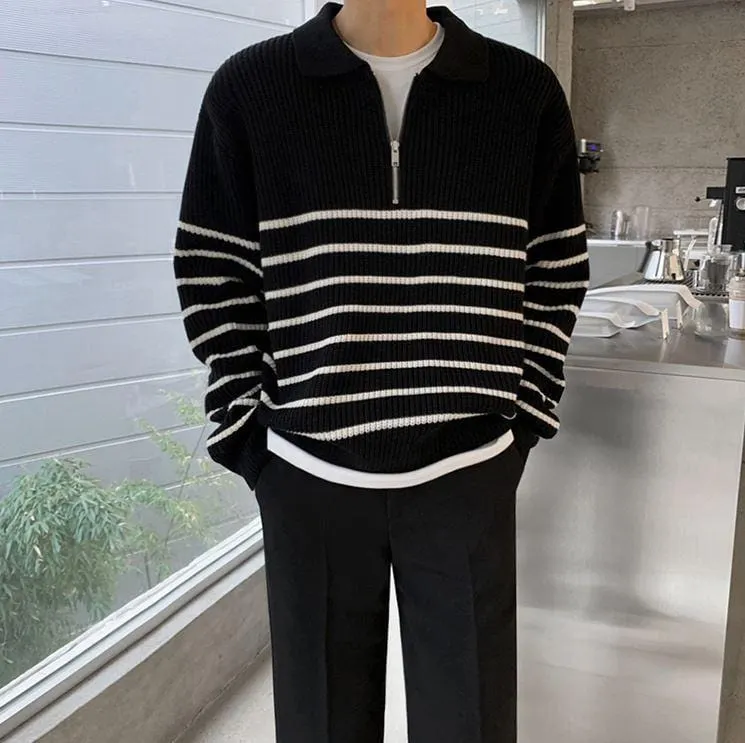 Maxct 5543 Knitted Half Zip-Up Stripe Sweater