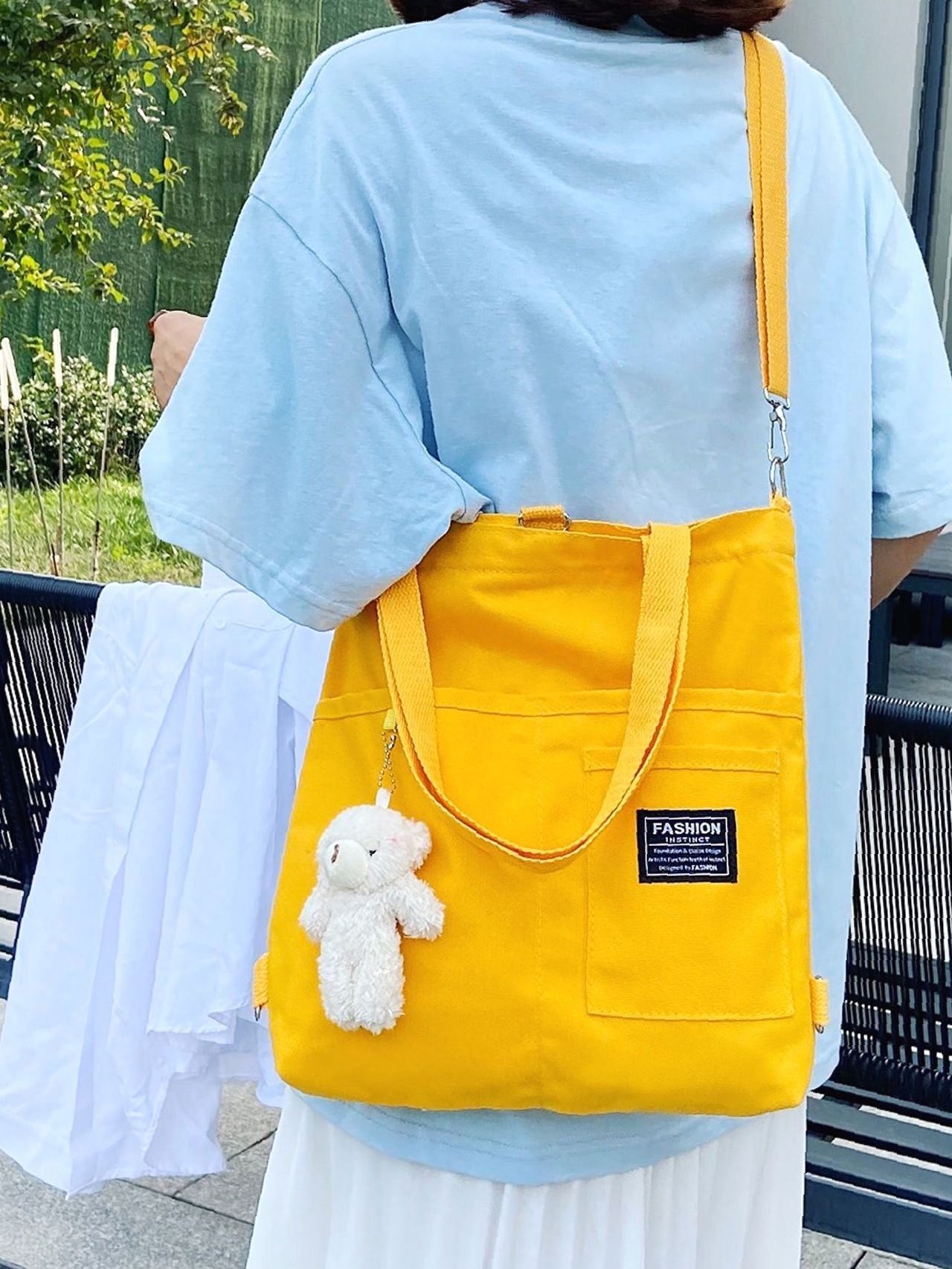 Maxct - Letter Graphic Shopper Bag with Bag Charm  - Women Tote Bags