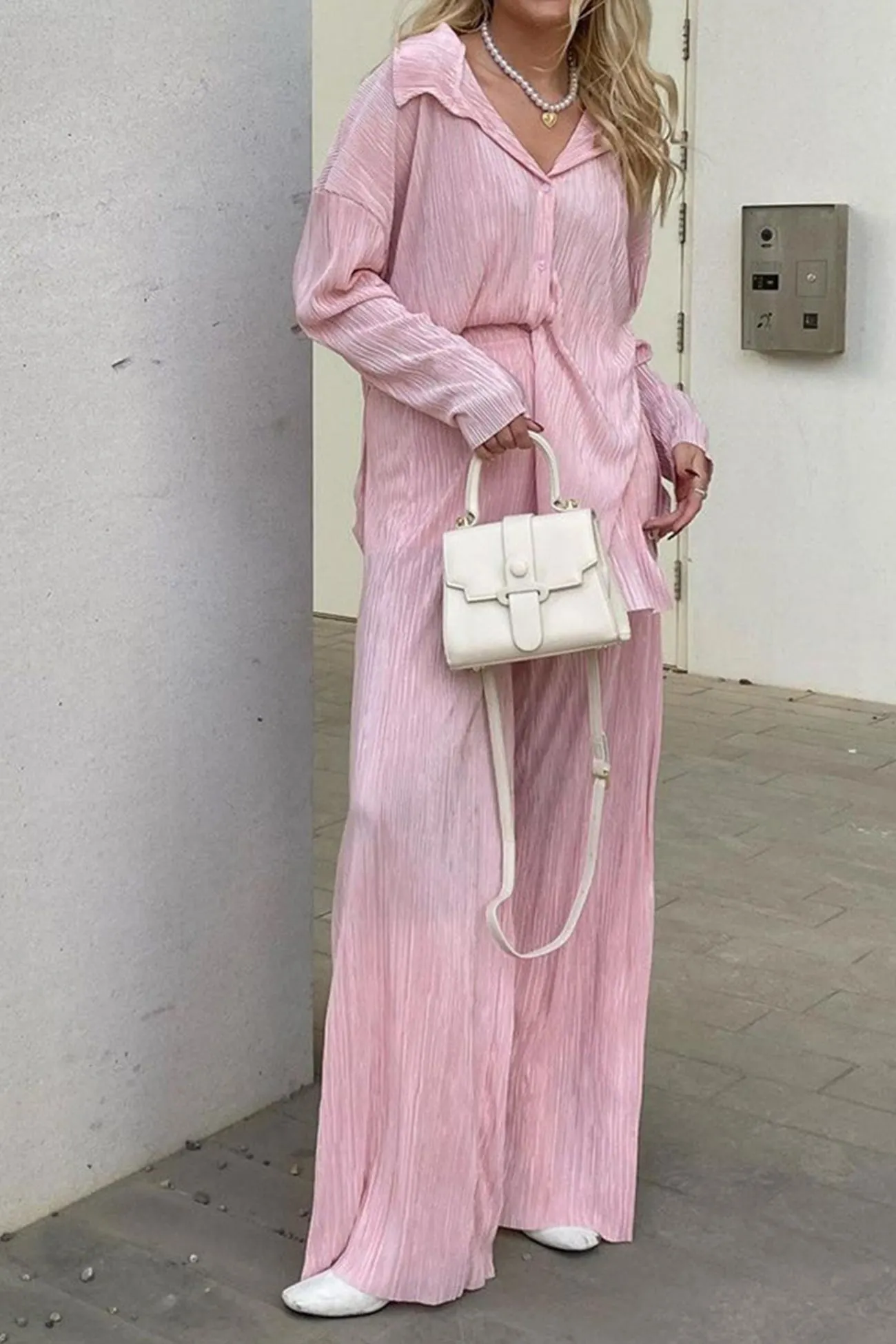 Maxct Pleated Shirt Wide Leg Pants Set